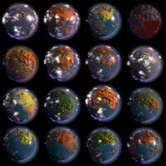 an image of the earth from different angles and sizes, all in different colors with clouds