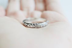 Floral Ring - Sterling Silver Ring - Floral Band - Darkened Wedding Rings Engraved Metal, Engraved Metal Wedding Rings, Antique Style Rings, Floral Ring, Skin Discoloration, Copper And Brass, Cute Rings, One Ring, Ring Band