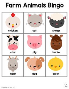 farm animals and their names are shown in this printable game