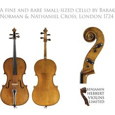 an old violin is shown in three different positions, including the back and side of the violin