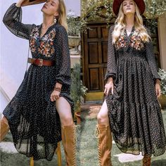 100% Polyester S=2/4 M= 6 L= 8/10 Xl= 12 Please Note: Size Tag Is Letter Sizes Boho Retro Vintage Arnhem Johnny Spell Vici Chic Anthro Free People Gypsy Faithful Love Lemons Mumu Wildfox Reformation Revolve Zara Hippy 60’s 90’s 70’s Beachy Vibe Bohemian Lovers Would Love This. Casual Office Dressy Work Sexy Modest Trendy Midi Short Long Fall Winter Layering Layered Boho Spring Summer Bohemian V-neck Polka Dot Dress, Black Long Sleeve Bohemian Dress, Polka Dot Long Sleeve Maxi Dress For Fall, Long Sleeve Polka Dot Floral Dress, Sleeveless Denim Dress, Sleeveless Wrap Dress, Navy Blue Midi Dress, Boho Layering, Business Formal Dress