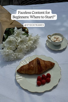 there is a croissant and some berries on the plate next to it, which says facebook's content for beginners where to start?