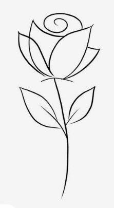 the outline of a rose flower on a white background, with black lines and swirls