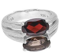 Complement your gestures with this double cocktail ring that pairs a silky smoky quartz with a bold red garnet. From Ariva. Garnet Ring, Double Ring, Garnet Stone, Garnet Rings, Smokey Quartz, Red Garnet, Quartz Stone, Cocktail Ring, Smoky Quartz