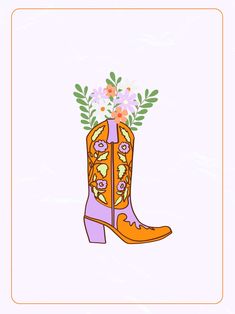 Digital Download | Cowboy Cowgirl Boots with Flowers | Pink and Orange Print | Room Decor | Dorm Decor | Poster | Trendy Posters Cowgirl Boots Drawing, Cowgirl Boots With Flowers, Cowboy Boot With Flowers, Boots With Flowers, Boot Pattern, Room Decor Dorm, Trendy Posters, Print Room Decor, Shrinky Dink