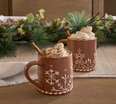 Gingerbread Mugs - Set of 2 | Pottery Barn Mug Noel, Gingerbread Christmas Decor, Christmas Inspo, Noel Christmas, Merry Little Christmas, Christmas Mood, Stoneware Mugs, Christmas Aesthetic, Cozy Christmas