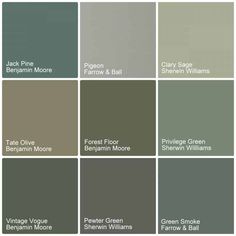 the different shades of gray and green are shown in this color scheme for home decor