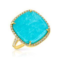 This doublet combination consists of Mother of Pearl and Turquoise. This one-of-a-kind finish sets our design apart from other turquoise standards for its added luminous shine and distinct shape and color. Stone measures approximately 3/4" x 3/4" SKU ASRY7219 Carat Weight .50ct Diamond Metal Type 14KT Yellow Gold Primary Stone Turquoise ﻿Stone Weight 8.0ct Turquoise Center Shape Cushion Color Stone, Faceted Gemstones, Necklace Sizes, White Topaz, Cocktail Ring, Cushion Cut, Turquoise Stone, Cocktail Rings, Types Of Metal