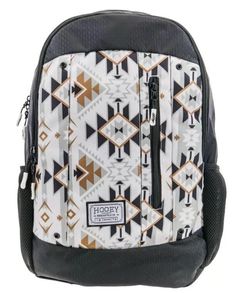 Embrace the southwestern spirit with the Hooey "Rockstar" backpack featuring a striking white cream Aztec pattern with black accents. This backpack blends rugged style with modern functionality, offering ample storage for all your essentials. The durable construction ensures longevity, while the padded shoulder straps provide comfort during extended wear. Whether you're hitting the trail or heading to class, this Hooey backpack is the perfect blend of style and practicality for any adventure. Features: Hooey Patented Hat Strap Detachable Rain Cover Padded Shoulder Straps Padded Laptop Sleeve Side Hydro Pockets Internal Organization Pocket 20 Liters 18″ x 12.5″ x 5.5″ BP052WHBK Country Backpacks, Backpack Collection, Western Bag, Cute Country Outfits, Southwestern Print, Rugged Style, Cute School Supplies, Cute N Country