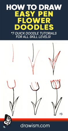 Try these 7 quick doodle drawing tutorials of How to Draw Easy Pen Flower Doodles & art flower ideas for beginners for all skill levels! How To Draw Flowers Easy Step By Step, Flower Doodles Easy, Doodle Tips, Doodles For Beginners, Nature Doodles, Doodle For Beginners, Simple Flower Drawing, Tutorials Art, Sketch Images