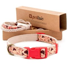 a dog collar and leash set in front of a box