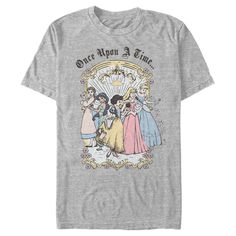 Add a little Disney magic to your day with this fun Disney Classic Once Upon a Time Men's Tee! Celebrate all of your favorites with Princess designs like Ariel, Belle, Pocahontas, Mulan, Jasmine, Tiana, Snow White, Merida, Rapunzel, Aurora, and Cinderella! Size: small. Color: athletic heather. Gender: male. Age Group: adult. Material: Cotton. Disney Crewneck, Graphic Material, Disney Colors, Vintage Princess, Cartoon T Shirt, Cartoon T Shirts, Vintage Cartoon, Disney Princesses, Slim Fit Shorts