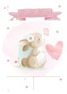 a card with an image of a bunny holding a heart