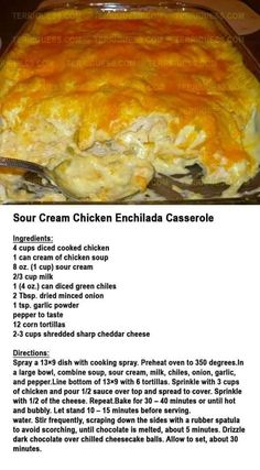 the recipe for sour cream chicken enchilada casserole