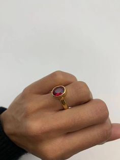 Solitaire Ruby Ring - Gold Ruby Band, July Birthstone Ring – Adina Stone Jewelry Beautiful Ruby Rings, Yellow Gold Ruby Ring, Gold Ring Ruby, Bezel Ruby Ring, Ruby Bezel Ring, Ruby And Gold Ring, Ruby Gold Rings For Women, Small Ruby Ring, Rubi Ring