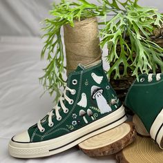 🌿 Love Embroidered Converse 🌿 ❤️ About Our Products: Each pair of shoes from our store is brand new and hand-embroidered to order. Please ensure you select the correct shoe size before checkout. The embroidery is durable and won't fade over time. ✨ Personal Expression: Showcase your unique style with custom embroidery! Contact me to create your own embroidered shoes with a private listing. I'll send you the design for approval before embroidering the shoes. Alternatively, you can design your p Customize Converse, Converse Mushroom, Ghost Mushroom, Embroidered Ghost, Mushrooms Nature, Embroidered Sneakers, Custom Converse, Funky Shoes