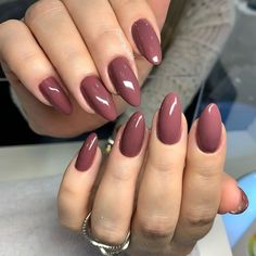 All Nail Colors, One Nail Color Ideas, May Color Nails, Almond Nail Ideas Simple, Maybe Nails, Almond Nails Color Ideas, Mauve Almond Nails, Nails Simple Color, Nail Colors Almond