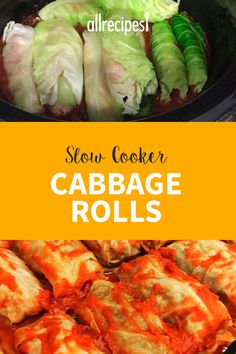 slow cooker cabbage rolls with text overlay reading slow cooker cabbage rolls recipe