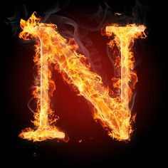 the letter n in fire on a black background