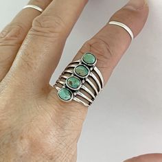 Sterling Silver 4 Round Genuine Turquoise Ring, Statement Ring, Boho Ring, Silver Ring Silver Wrap Ring, Sterling Silver Rings Turquoise, Silver Turquoise Jewelry, Western Jewelry, Genuine Turquoise, Bling Rings