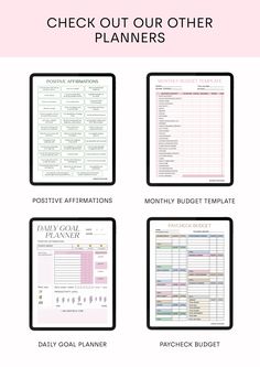 the printable planner is shown in four different colors