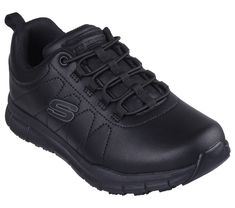 Surefooted comfort and safety combine in Skechers Work : Nampa - Beja. This slip-resistant design features a smooth synthetic upper with stitching detail, stretch laces, and a cushioned Skechers Memory Foam insole. | Skechers Women's Work: Nampa - Beja Sneaker | Medium Width | Slip-resistant traction outsole | Skechers Memory Foam cushioned comfort insole | Electrical Hazard (EH) safe design tested ASTM-F2892 | Smooth synthetic upper with stitching detail and stretch-laced front | Shock-absorbin Slip-resistant Lace-up Sneakers For Outdoor Work, Slip-resistant Synthetic Sneakers For Outdoor Work, Impact-resistant Leather Lace-up Sneakers, Slip-resistant Lace-up Work Sneakers, Skechers Memory Foam, Skechers Women, Personal Marketing, Stretch Lace, Perfect Pair