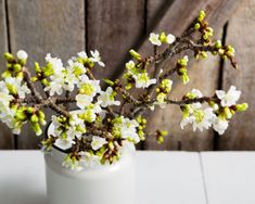 a white vase filled with flowers on top of a table