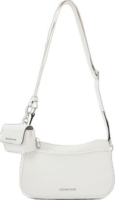 White Bag With Logo Strap For Everyday Use, White Bags With Logo Strap For Everyday Use, White Leather Shoulder Bag With Logo, Modern White Shoulder Bag With Logo Strap, White Crossbody Shoulder Bag With Silver-tone Hardware, White Shoulder Bag With Logo Strap For Travel, White Shoulder Bag With Logo Strap For Everyday, White Crossbody Bag With Logo Strap, Everyday White Shoulder Bag With Logo Strap