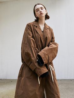 Composition : Polyester 43%, cotton 39%, nylon 18%Country of Origin : Republic of Korea Oversized Long Brown Outerwear, Modern Brown Long-sleeved Outerwear, Oversized Single-breasted Utility Jacket With Long Sleeves, Oversized Brown Wool Outerwear, Luxury Full-length Brown Outerwear, Oversized Fits, New Era, Jackets & Coats, Fashion Show