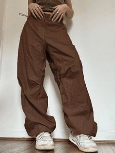 Oversized Solid Streetwear Y2K Baggy Pants Drawstring Low Waist Baggy Cargo Pants - AnotherChill Celana Kargo, Pink Cargo Pants, Y2k Cargo Pants, Sweatpants Streetwear, Streetwear Cargo Pants, Celana Fashion, Cargo Pants Streetwear, Street Fits, Pocket Sweatpants