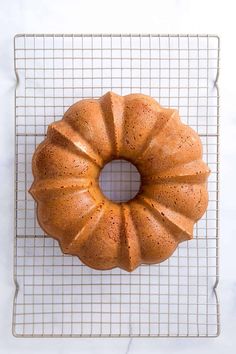 a bundt cake sitting on top of a cooling rack