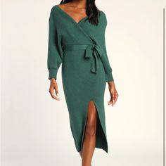 Lulu’s Nwt Dress. Size S. Never Been Worn, Only Tried On - Purchased For My Wedding Weekend / Honeymoon But Missed The Return Window. Still In Lulu’s Shipping Packaging. Has A High Slit. Dark Green Sweater Dress, Taupe Maxi Dress, Sweater Midi Dress, Green Sweater Dress, Fashion Dark, Rose Maxi Dress, Strapless Bodycon Dress, Dolman Sleeve Sweater, Into Fashion