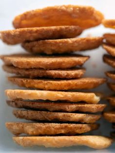 some fried food is stacked on top of each other