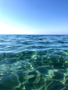 the water is very clear and blue with little ripples on it's surface