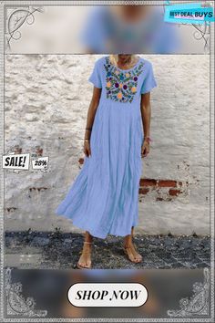 Women's Boho Long Skirt Sleeveless Loose Dress Summer Sleeveless A-line Dress With Floral Embroidery, Summer A-line Sleeveless Dress With Floral Embroidery, Casual Midi-length Dress With Floral Embroidery, Casual Midi Dress With Floral Embroidery, Casual A-line Midi Dress With Floral Embroidery, Casual Short Sleeve Maxi Dress With Floral Embroidery, Casual Sleeveless Summer Dress With Floral Embroidery, Casual Sleeveless Dress With Floral Embroidery For Summer, Casual Midi Dress With Floral Embroidery For Spring