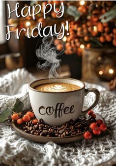 Happy Friday Coffee Images, Christmas Coffee Quotes, Coffee Esthetics, Happy Friday Coffee, Friday Coffee Quotes, Coffee For Two, Friday Greetings, Sunday Morning Quotes