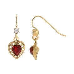 These 1928 Gold Tone Heart Drop Earrings are perfect for gifting to someone or for yourself. These 1928 Gold Tone Heart Drop Earrings are perfect for gifting to someone or for yourself. DETAILS Length: 1.2 in. Backings: fishhook Metal: alloy Plating: gold tone Finish: polished Not appropriate for children 14 years old and younger. Size: One Size. Color: Red. Gender: female. Age Group: adult. Chic Fashionista, Blue Emerald, 1928 Jewelry, Light Sapphire, Vintage Inspired Jewelry, Light Amethyst, Heart Drop Earrings, Wedding Watch, Amethyst Purple