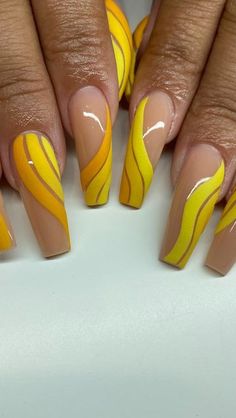 Sunshine Nail Design, Sun Orange Nails, Yellow Orange Nails Design, Colorful Nail Art Designs, Sunshine Nails Design, Sunshine Nail Art, Yellow Nails With Sun Design, Sunshine Nails, Orange Summer Nails 2024