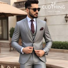 Grey Wedding Suit Groom, Coat Pant For Boys, Light Grey Suit Men, Coat Pant For Men Suits Wedding, Three Piece Suit Mens, Coat Pant For Men, Grey Slim Fit Suit