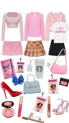 the contents of a woman's pink and white outfit