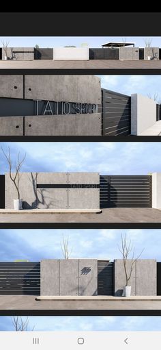 four different views of the exterior of a building