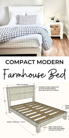 the bed frame is made from wood and has measurements for it to fit into the room