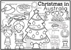 christmas in australia worksheet for kids with pictures and words to color on the page