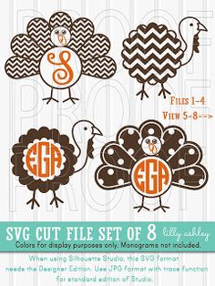 the svg cut file set of 8 turkeys