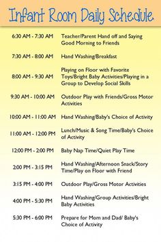 the flyer for infant room daily schedule