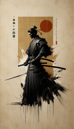 a painting of a samurai holding two swords