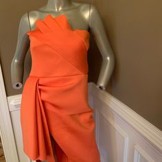 Reposhing This Item. Never Used It Since It’s A Wrong Color For The Wedding. I Also Have This In A Size 4. Questions? Leave A Comment Below! Spring Pre-draped Strapless Dress For Party, Spring Party Strapless Draped Dress, One-shoulder Dress With Folds For Spring, Spring One-shoulder Dress With Folds, Spring Mini Dress Ruched Pre-draped, Spring Mini Dress Ruched And Pre-draped, Orange One-shoulder Dress With Ruffles, Spring Party Dress With Folds, Spring Strapless Pre-draped Dress