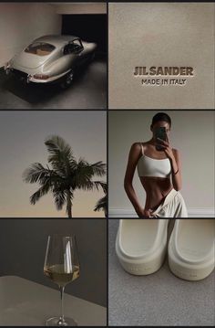 there is a collage of photos with different things in them and the words jil - sander made it italy