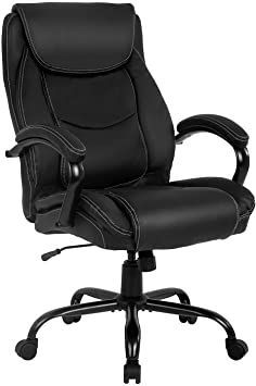 an office chair with black leather upholstered