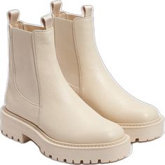 Cream Boots With Lug Sole And Flat Heel, Cream Boots With Textured Sole And Round Toe, Beige Almond Toe Boots With Lug Sole, Cream Boots With Platform And Almond Toe, Cream Platform Boots With Almond Toe, Sam Edelman Laguna Chelsea Boot, Laguna Chelsea Boot, Fall Fashion Comfy, Timeless Boots